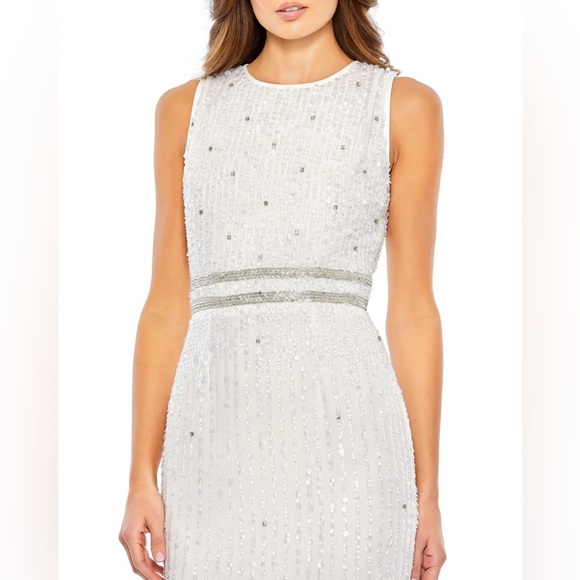 MACDUGGAL Sequined Sleeveless Midi Sheath Dress in WHITE - Picture 2 of 14